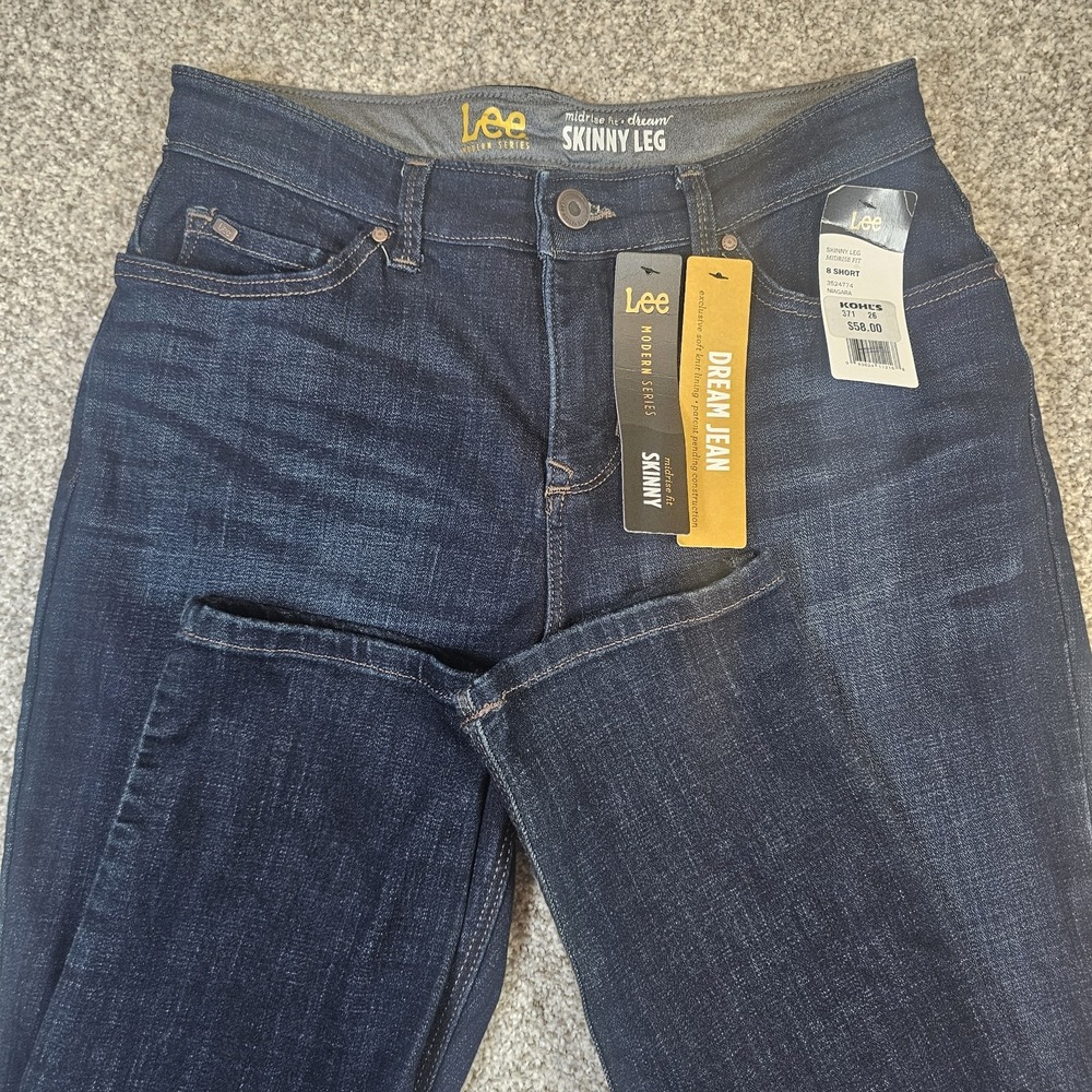 Lee Modern Series Dream Jeans Womens 8 Short Skinny Mid Rise Dark Wash NWT